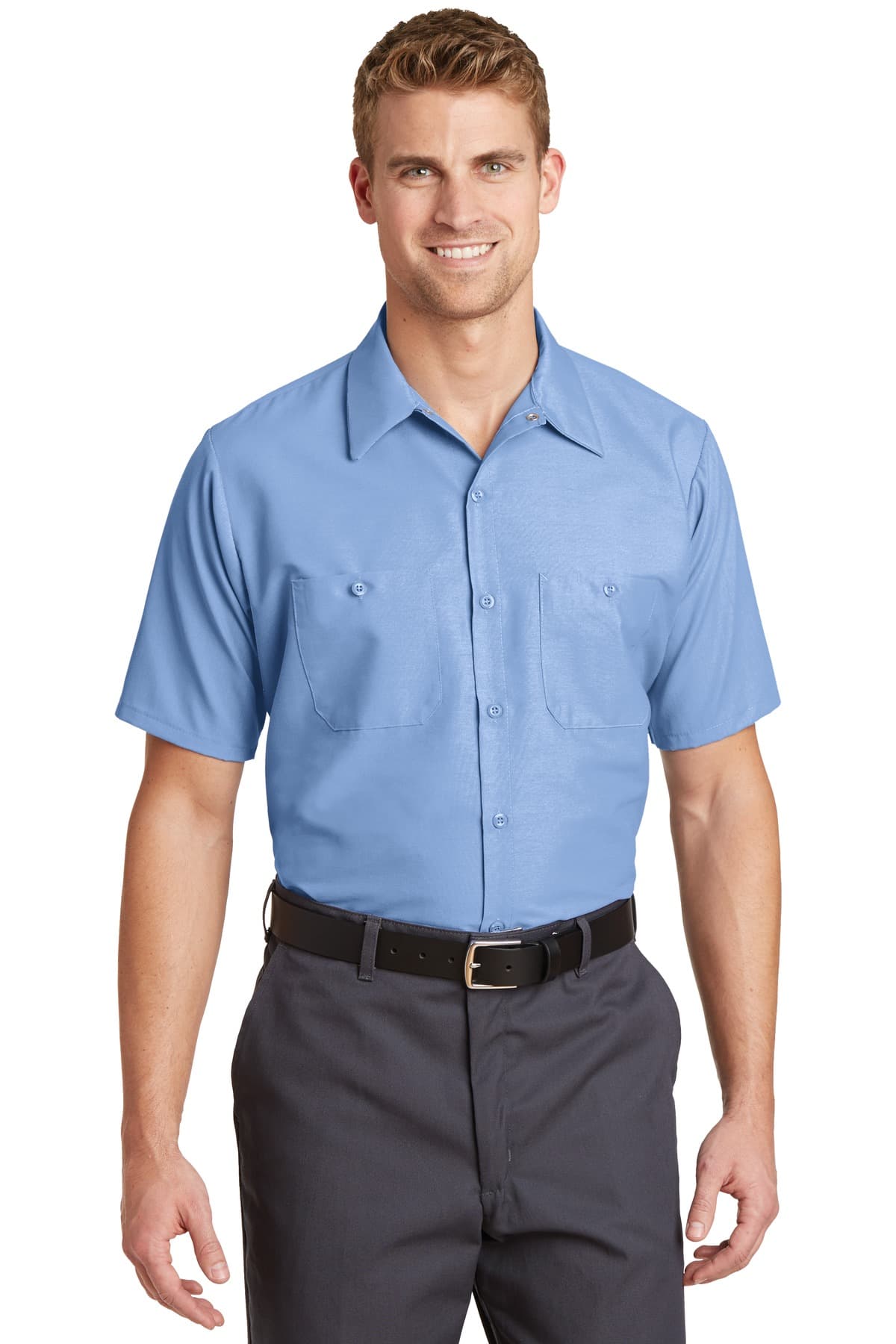 Red Kap Short Sleeve Industrial Work Shirt. in Light Blue