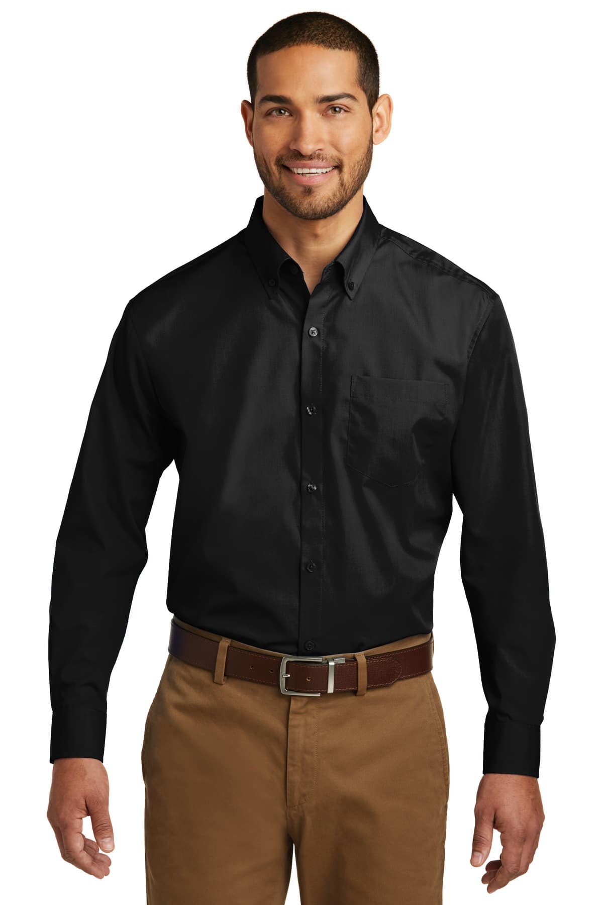 Port Authority Long Sleeve Carefree Poplin Shirt. in Deep Black