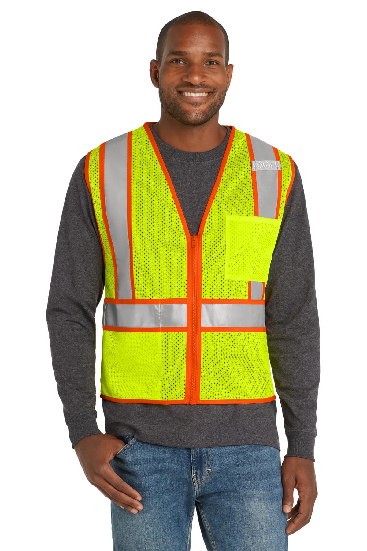 CornerStone ANSI 107 Class 2 Mesh Zippered Two-Tone Vest. in Safety Yellow